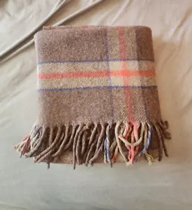Vtg Horner Woolen Mills Wool Throw Blanket Brown Plaid  Fringe READ - Picture 1 of 6