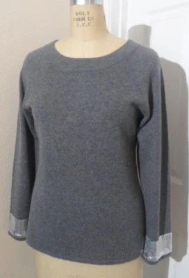CARLISLE 100 % CASHMERE SWEATER MEDIUM GRAY, EMBELLISHED,SIZE LARGE - Imagem 1 de 3
