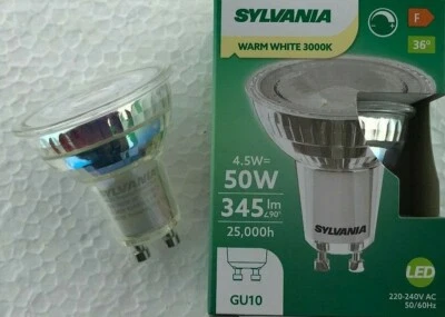 6 pack SYLVANIA LED ES50 V5 GU10 LED 4.5W WARM WHITE 3000K DIMMABLE - Image 1 of 4