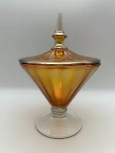 Vintage Fenton Ringelblume irisierend Karneval Glas Fuß Bonboniere mit Deckel - Bild 1 von 8