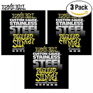 3-PACK Ernie Ball 2246 Stainless Steel Reg Slinky Electric Guitar Strings 10-46 - Picture 1 of 1