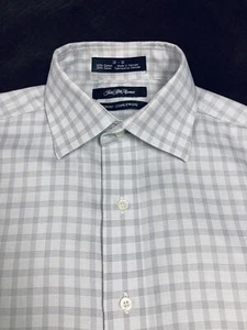 Saks Fifth Avenue Men's Button Front Shirt -Medium- Grey Check Slim Fit 15" Neck - Picture 1 of 19