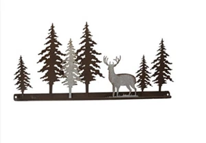 Pine Ridge Deer Scene Metal Wall Art Decor 24x12” w/hardware 2D - Picture 1 of 6