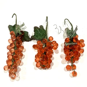 Lucite Faceted Peach Color Grape Cluster Sugared Leaves 8-12" set of 3 - Picture 1 of 5