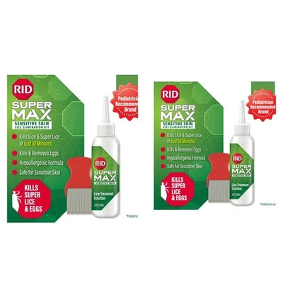 RID Super Max Sensible + Super Tratamiento Kit de Eliminación de Piojos y Huevos con Peine PACK 2 Foto 1 de 4