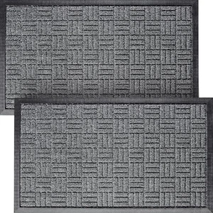 2 Pk Door Mats 29.5x17 All Weather Indoor/Outdoor Rubber Backing Rugs - Picture 1 of 5