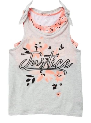 Camiseta sin mangas y sujetador deportivo Justice Girls gris 10 corbatas para el hombro logotipo gráfico floral Foto 1 de 4