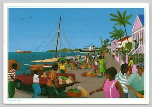 Postcard Rue du Port Little Caribbean Harbour Drawing by Emilie PP-06 - Picture 1 of 2