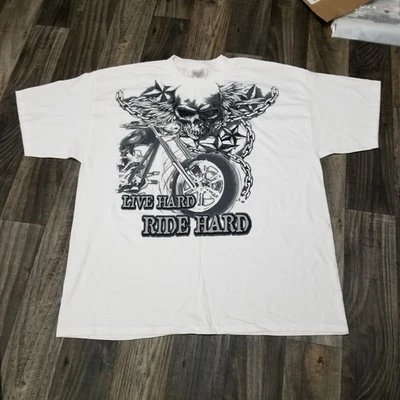 Camisa blanca vintage de motocicleta National Heritage talla XXL Live Hard Ride Hard Foto 1 de 4