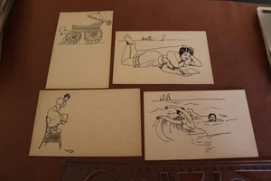 vier tolle alte Künstlerkarten - Handzeichnungen unsigniert - Jedermann-Postkart - Picture 1 of 6