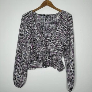 Camicetta Express Peplum donna taglia M twist davanti ritagliata manica a sbuffo astratta - Foto 1 di 10