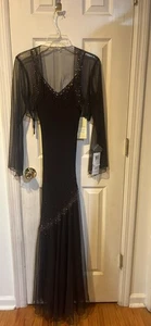 Xscape Chocolate 6P Vneck Spaghetti Strap Gown Bowlers Beaded - Picture 1 of 10