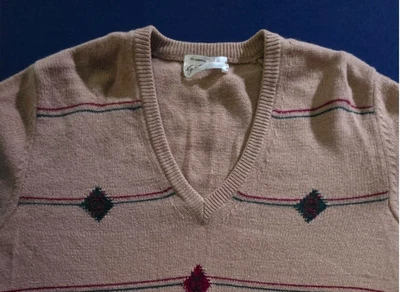 Suéter Gucci Vintage Cuello en V 42 Beige Diamante Argyle Lana de Cordero Años 70 Italia Foto 1 de 4