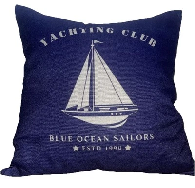 Nautical Yachting Club Blue Ocean Sailors Throw Pillow Estd 1990 16x16 - Image 1 of 3