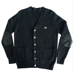 BOTTEGA VENETA sz S Intrecciato Leather-Trimmed Black Cashmere-Blend Cardigan - Picture 1 of 3