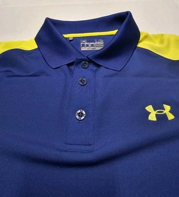 Under Armour Golf Polo HeatGear Loose  Blue/Yellow Golf Shirt Mens Sz Large SS - Image 1 of 4