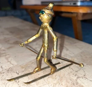 Vintage Brass Metal Humorous Art Butch Honeck Sculpture Figure Ski Skiing Skier - Picture 1 of 12