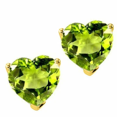 0.50-3.00CT WOMEN/CHILDREN 14K YG HEART SHAPE PERIDOT SCREWBACK STUD EARRINGS  - Image 1 of 2