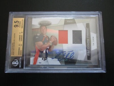 TIM TEBOW 2010 CERTIFIED FRESHMAN FABRIC ROOKIE CARD BECKETT 9.5 GEM #77/299 - Image 1 of 4