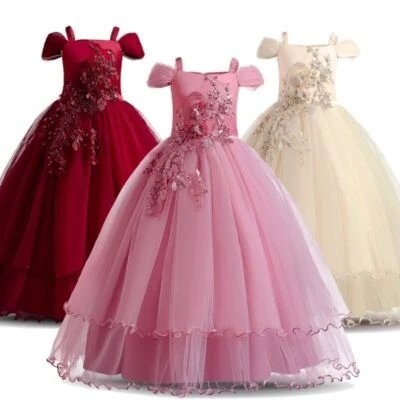 Verywear Niños Vestido de Boda Niñas Largo Encaje Princesa Fiesta Baile de graduación Vestidos para Foto 1 de 4