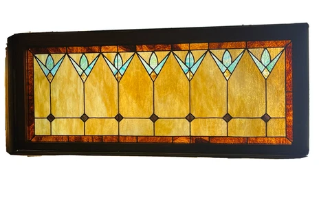 LARGE ANTIQUE STAINED LEADED GLASS WINDOW, "tulips", 1910s coal region of PA Cover
