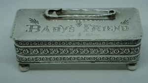 VINTAGE GOULD & LEWIS STERLING SILVER BABY'S FRIEND PIN BOX, BROOKLYN 1940'S 2.5 - Picture 1 of 7