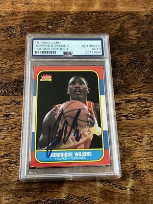 Dominique Wilkins IP Signed Fleer Rookie Card Psa Dna Coa Slab Autographed Hawks - Image 1 of 2