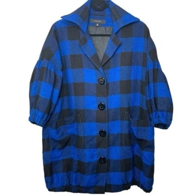 Nine West Plaid Jacket Sz XS Wool Blend Blue Black Button Up Relaxed Coat Retro Foto 1 de 4