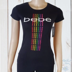 NWT BEBE AUTHENTIC WOMEN'S BLACK CREW NECK SHORT SLEEVE T-SHIRT SIZE S M L XL - Picture 1 of 5