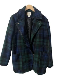 Forever 21 Green Plaid Long Motto Jacket Size L Coat - Picture 1 of 4