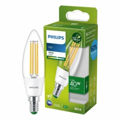 Philips LED Candle 2.3W (40W) SES E14 485lm White 3000K A Energy Rating Non-D... - Image 1 of 2