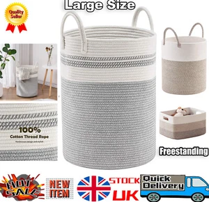58L Cotton Rope Basket Large Blanket Woven Storage Organiser Nursery Laundry - Picture 1 of 20