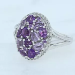 Nuevo Amatista Racimo Anillo Diamante Halo Plata de Ley Morado Piedra Cóctel S 7 - Imagen 1 de 5