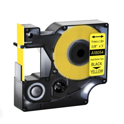 LABELTAPE 1x 9MM IND Schrumpfschlauch Schwarz auf Gelb 18054 für DYMO Rhino 1000