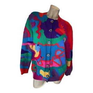 Robyn Malcolm Wool Knit Cardigan Sweater Abstract Knit, Women's Size Medium - Picture 1 of 10