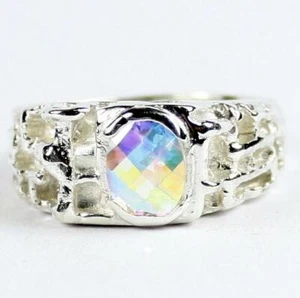 925 Sterling Silver Men's Nugget Ring, Mercury Mist Topaz, SR197 - Picture 1 of 5