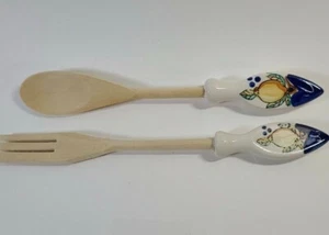 Juego de ensaladas de tenedor de cerámica y cuchara pintado a mano - Imagen 1 de 1