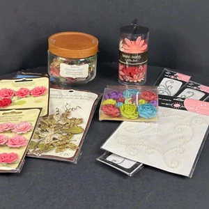 Lot of Silk Flowers Mulberry Paper Floral Embellishments Adhesive Pearls & Bling - Picture 1 of 6