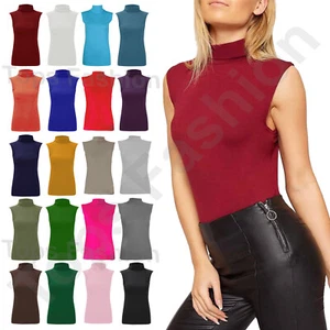 Ladies Women Basic Sleeveless Vest Top Summer Blouse Tank Polo Jersey T Shirt UK - Picture 1 of 23