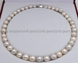 Real Natural 11-12mm Huge White South Sea Baroque Edison Pearl Necklace 14-36'' - Picture 1 of 17