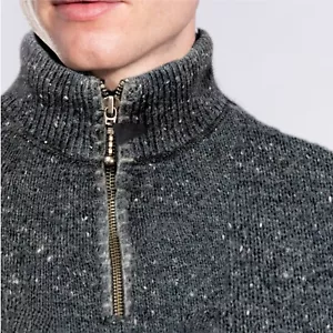 Woolrich Womens Gray & White Speckle Knit Wool Blend 1/4 Zip Sweater Size M - Picture 1 of 6