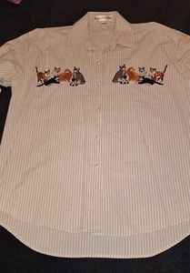 Vintage Casey Coleman Long Sleeved Cat Shirt, oversized, yellow pinstripes - Picture 1 of 8