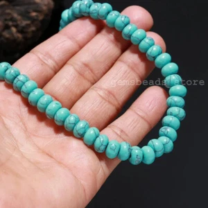 "Collar redondo suave de piedras preciosas turquesa Howlite de plata esterlina 925 7-8 mm de 18" - Imagen 1 de 10