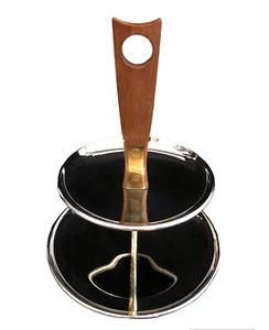 Vintage Teak Wood 2 Tier Kromex USA Chrome Serving Tray Mid-Century Modern 1960s - Picture 1 of 10