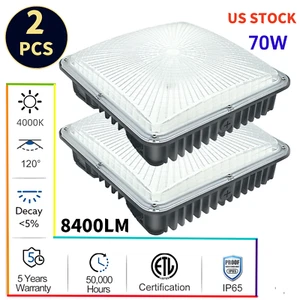 70W LED Canopy Lights 5000K Daylight White Gas Station Warehouse Lights, 2 Pack - Picture 1 of 19