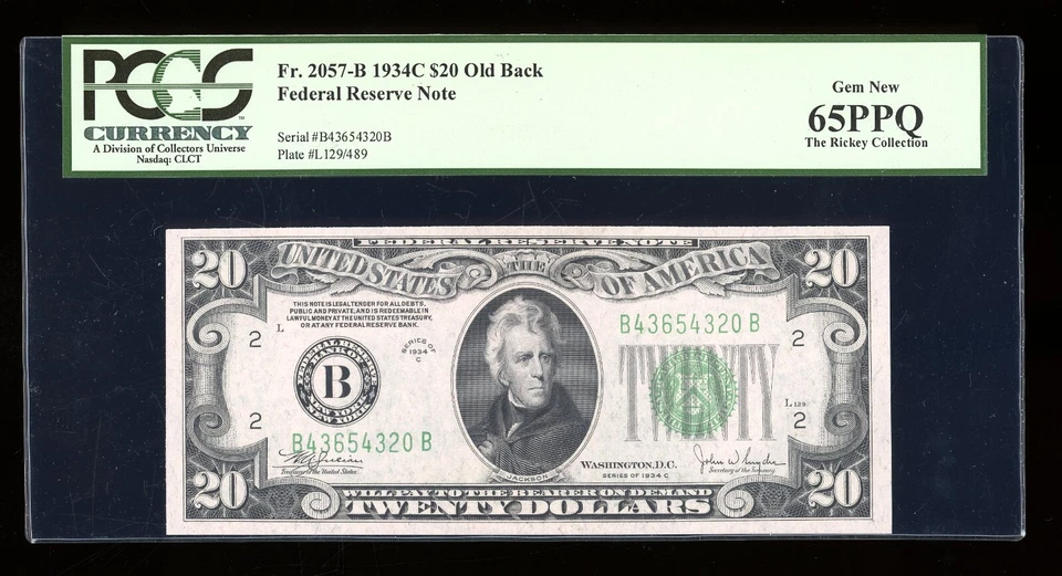 DBR 1934-C $20 FRN New York Old Back Fr. 2057-Bob PCGS 65 PPQ Serial B43654320B - Image 1 of 2