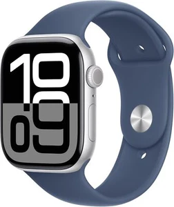Apple Watch Series 10 46mm Silver Aluminum Case Denim Sport Band M/L MWWM3LW/A - Picture 1 of 5