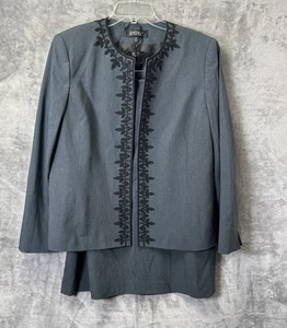 Kasper Women’s 2 Pc Skirt Suit Bluish Gray Size 16 Long Sleeve Blazer & Skirt - Picture 1 of 9