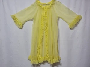 VINTAGE TRANSPARENTER GELBER KURZER CHIFFON MORGENMANTEL GERAFFT GILDE CREATION CHARMANT MISS - Bild 1 von 5