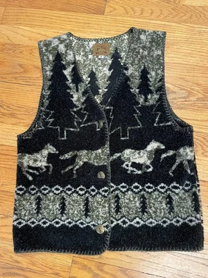 Chaleco polar vintage Alps Fine Apparel para mujer con botones Western Horse talla pequeña Foto 1 de 4